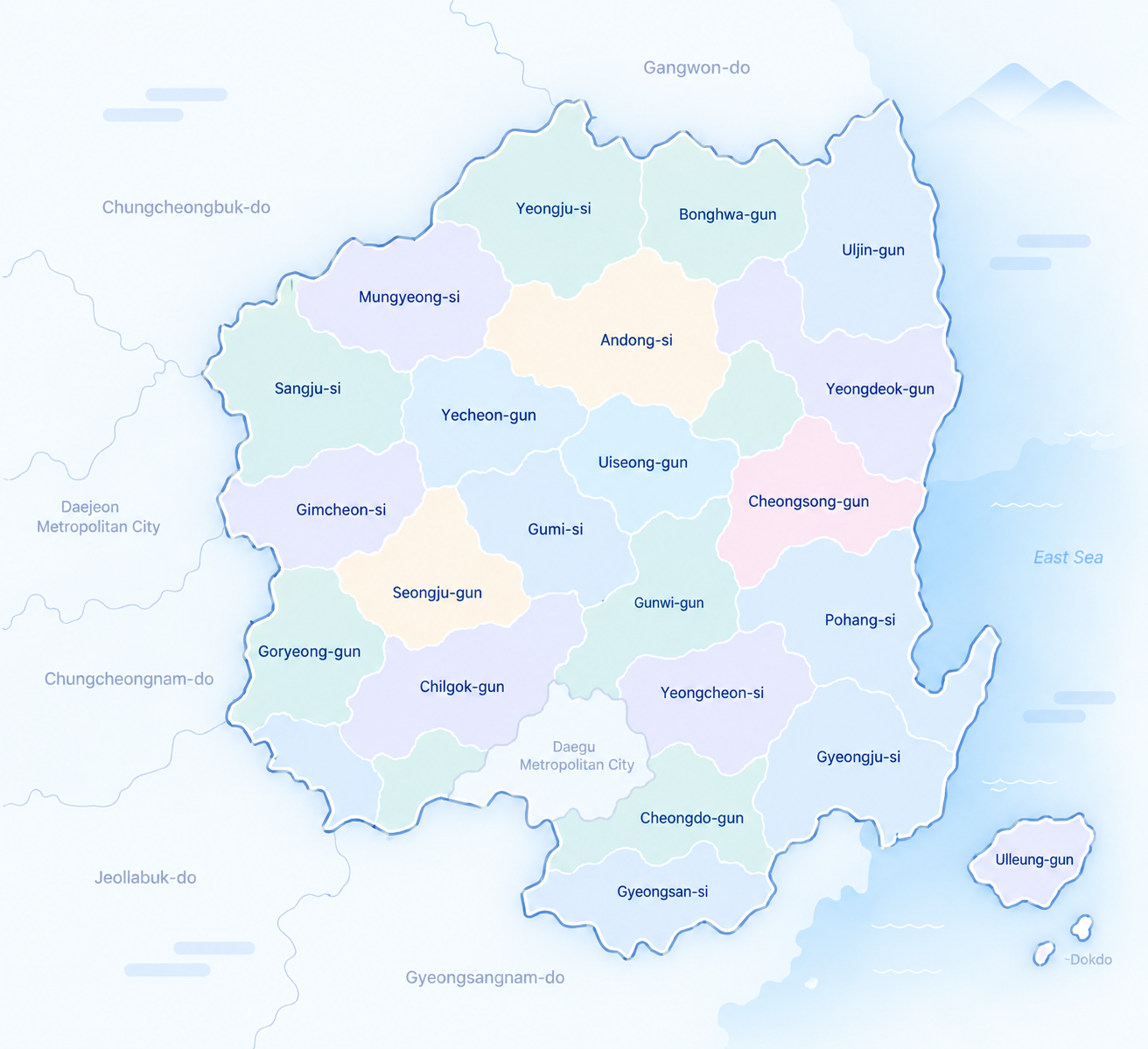 Illustrated orientation map of Gyeongsangbuk-do