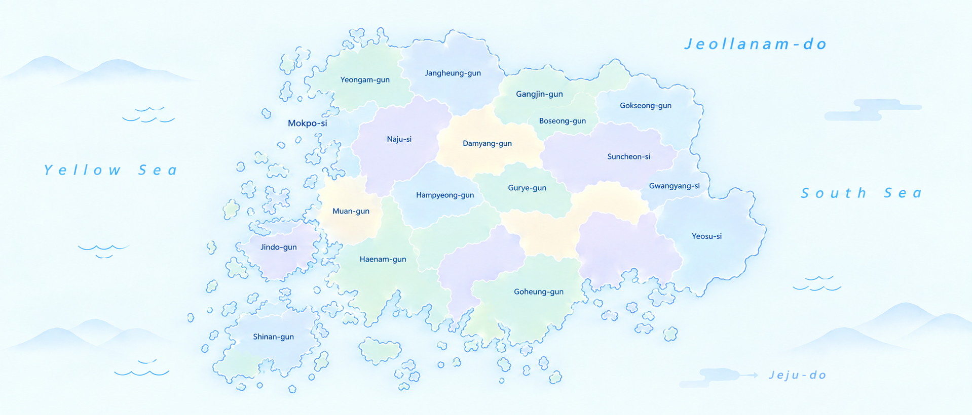 Illustrated orientation map of Jeollanam-do