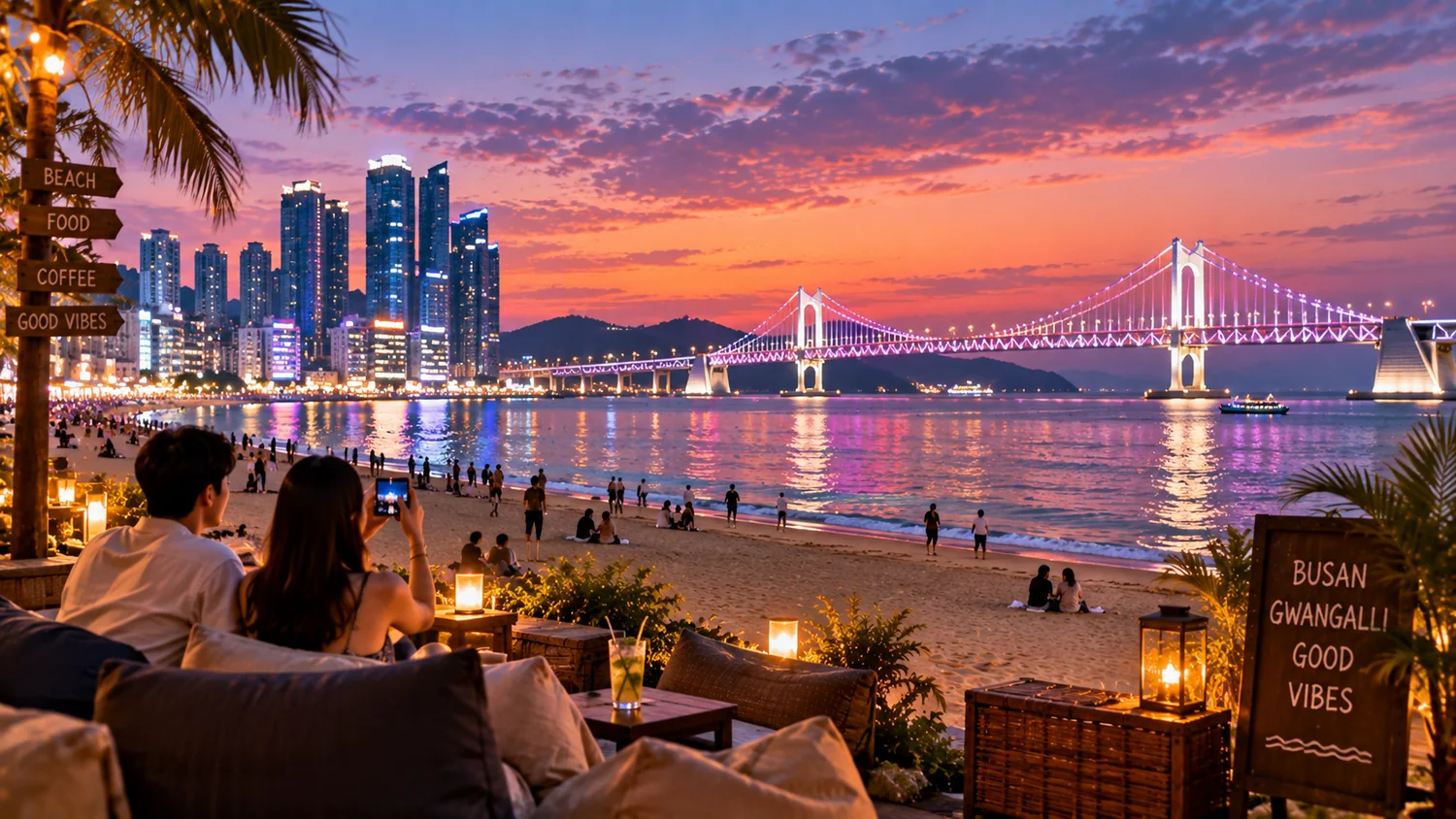 Evening waterfront around Gwangalli in Busan