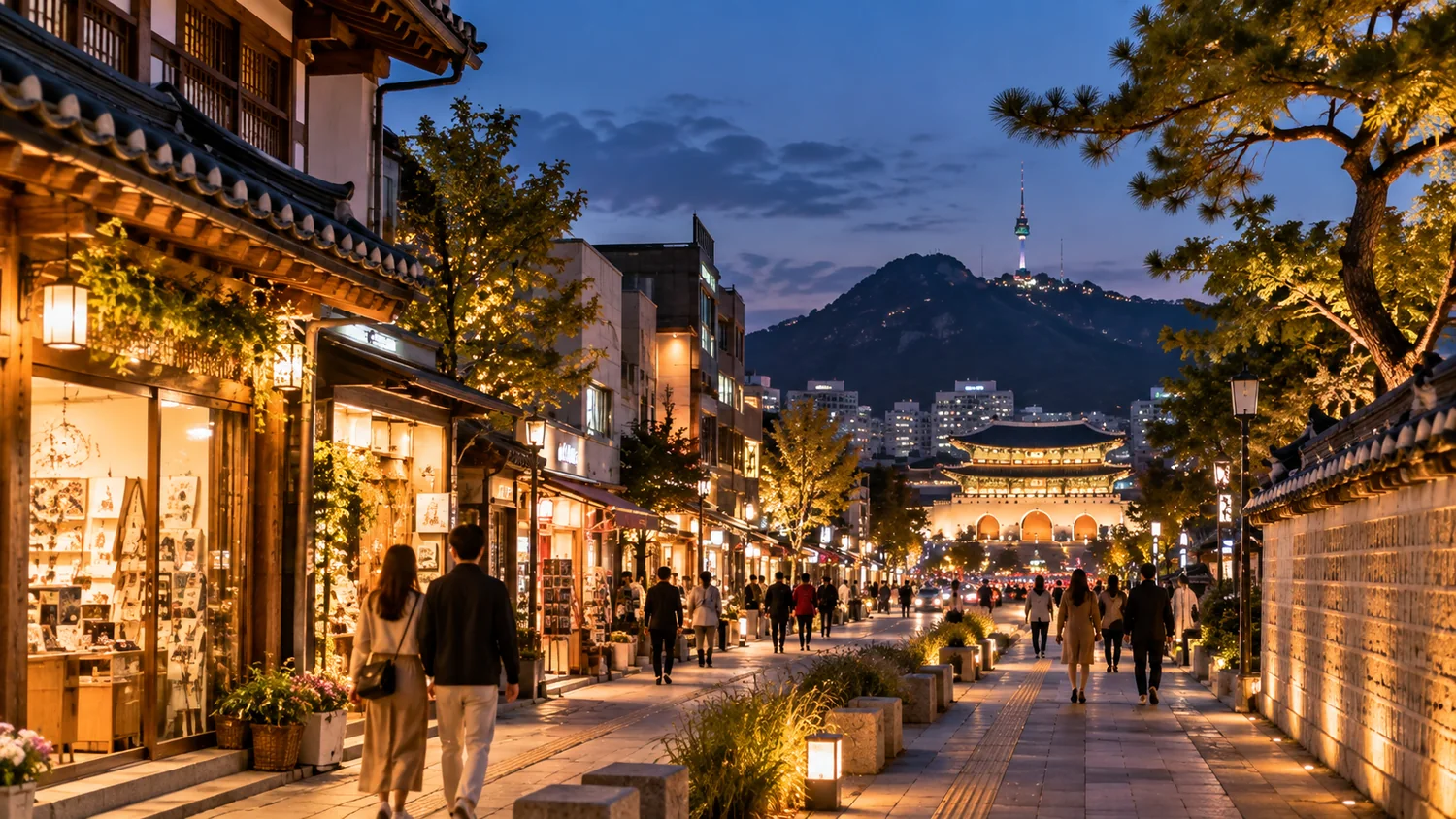 Traditional streets and rooftops around Jongno and Anguk in Seoul